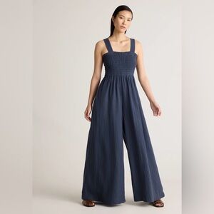 Quince 100% Organic Cotton Gauze Smocked Wide Leg Jumpsuit Size XL NEW